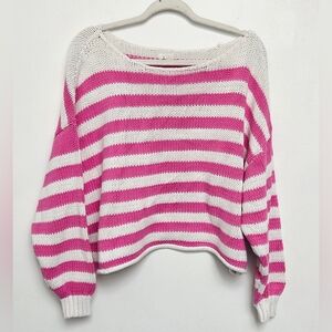 Aerie Off-the-Shoulder Boat Neckline Pink&White Stripe Cotton Blend XL Sweater